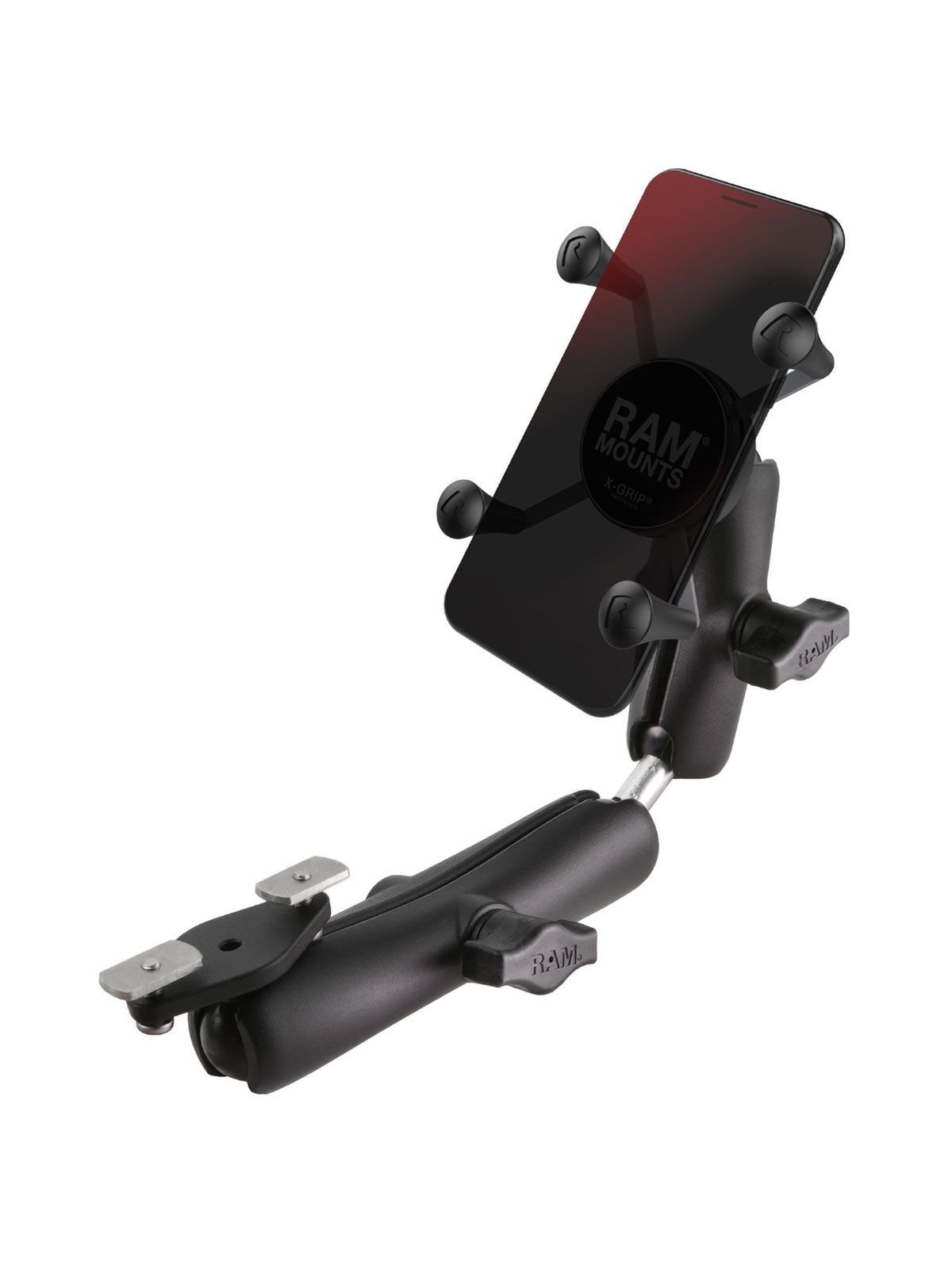 RAM Mounts X-Grip Smartphone-Halterung für Rollstühle (Armlehnen) - Bis 82,55 mm Breite - Mittlerer Verbindungsarm - Doppel-Kugeladapter - Langer Verbindungsarm - Trapez-Adapter Basiskugel - B-Kugel (1 Zoll)
