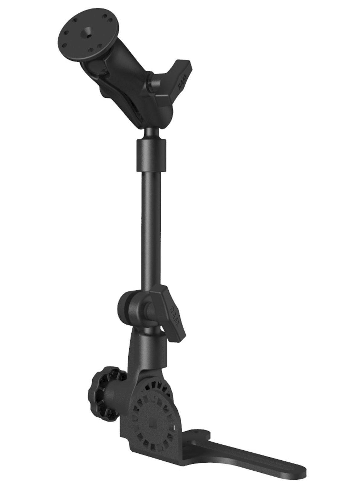 RAM Mounts Pod HD Universal Fahrzeugbefestigung mit AMPS-Anbindung - Ratchet-System, MAX. 65 CM HOCH , mittlerer Verbindungsarm, runde Basisplatte
