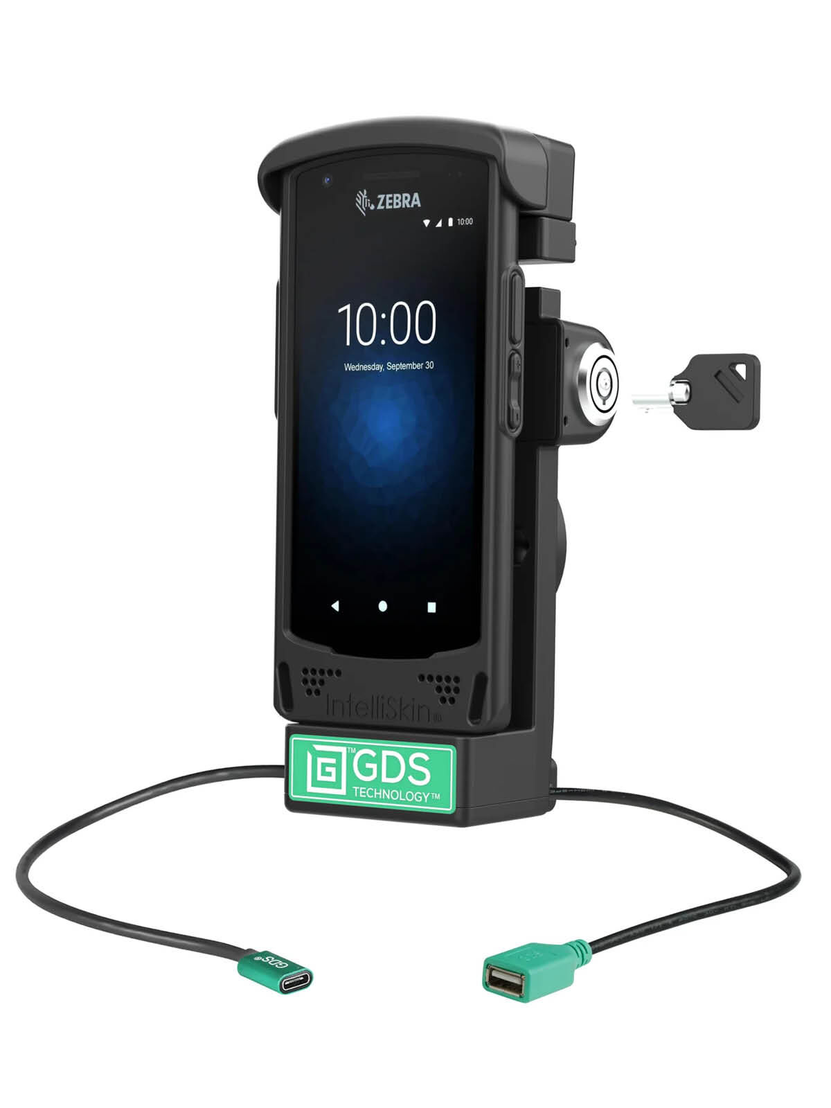 RAM Mounts GDS Halteschale (Schlüsselverriegelung) für Zebra EC50 & EC55 in IntelliSkin Schutzhülle - USB-C & USB-A-Anschluss