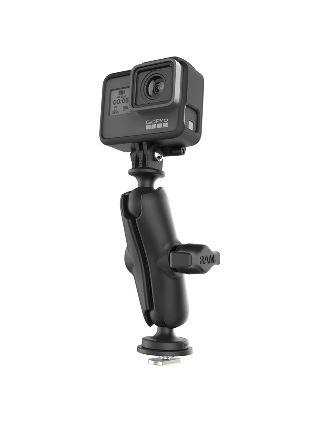 RAM Mounts GoPro-Set für Tough-Track Schienen - Kugel mit T-Slot, mittlerer Verbindungsarm, GoPro-Adapter, B-Kugel (1 Zoll), im Polybeutel