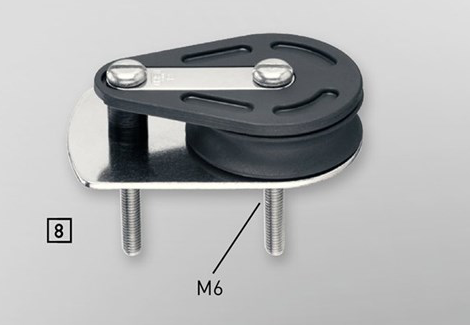 Sprenger 8mm Gleitlager Liegeblock auf Edelstahl-Grundplatte, mit Blechschrauben
