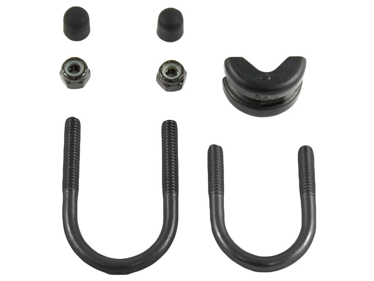 RAM Mounts Ersatz-U-Bügel-Set (2er, verzinkt) - für Durchmesser 12,7-25,4 mm (1x) / 25,4-31,8 mm (1x), 1/4"-20 Gewinde, inkl. Muttern/Gummikappen/Durchmesser-Verkleinerer