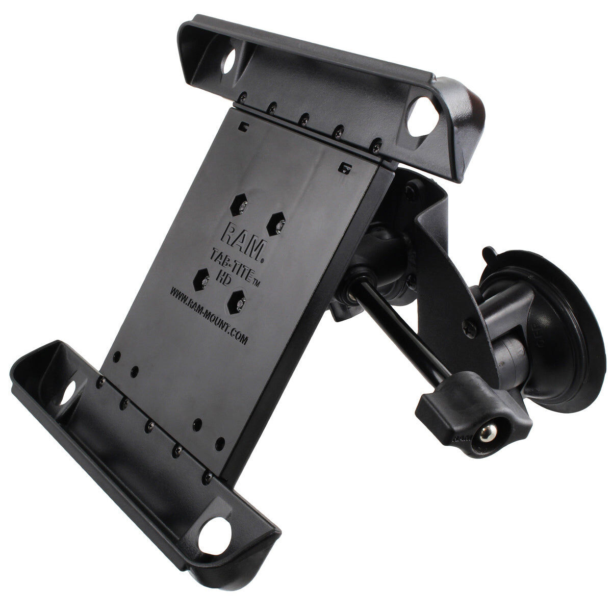RAM Mounts Doppel-Saugfuss-Halterung für Apple iPad 1-4 (mit Schutzhüllen/-gehäusen) - B-Kugel (1 Zoll), Tab-Tite Halteschale, kurzer Verbindungsarm (mit langem Feststellhebel)