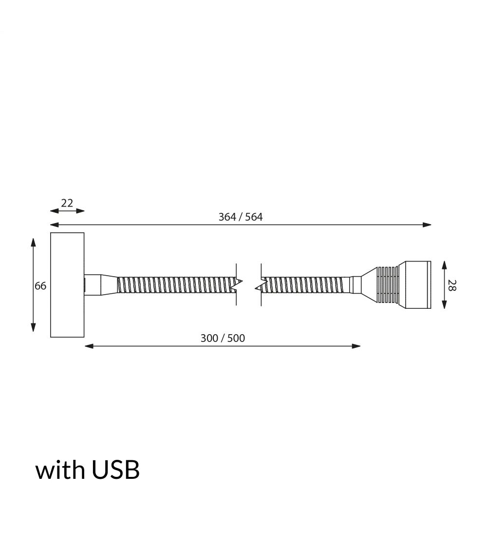 LED-Flexleuchte 01, 300mm, chrom-matt, 10-30V DC, max. 2,7 W, warmweiß, 44°, mit Dimmer