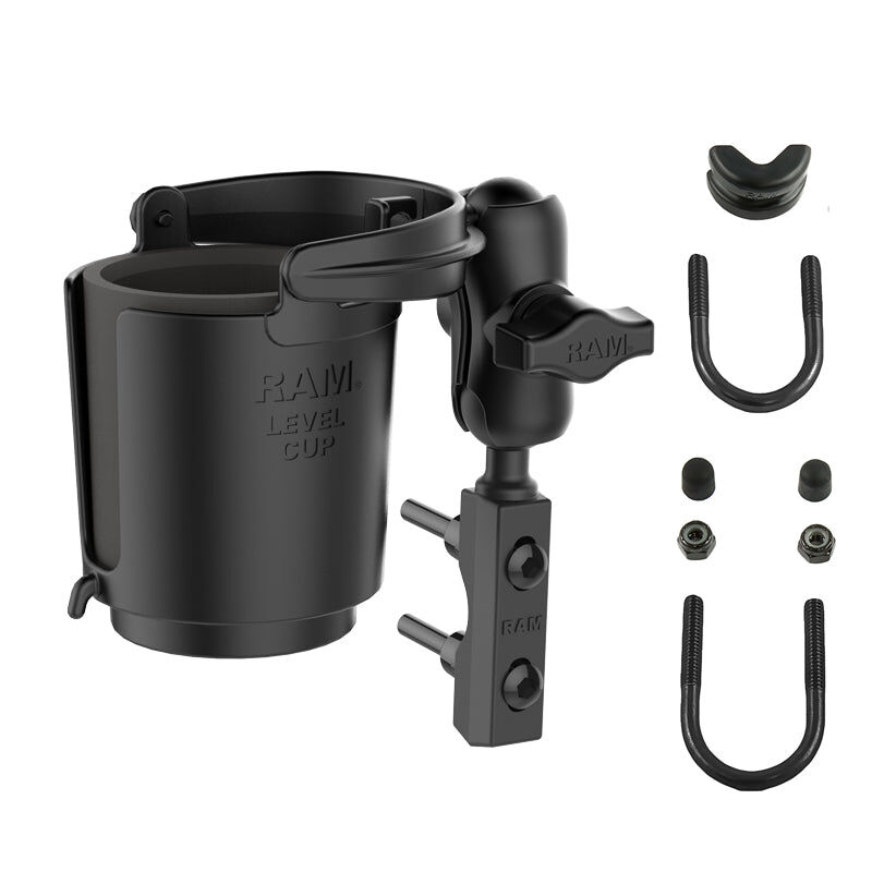 RAM Mounts Motorrad-Getränkehalterung (kurz) - mit Basisbefestigung für Lenker/Bremse/Kupplung, B-Kugel (1 Zoll), im Polybeutel