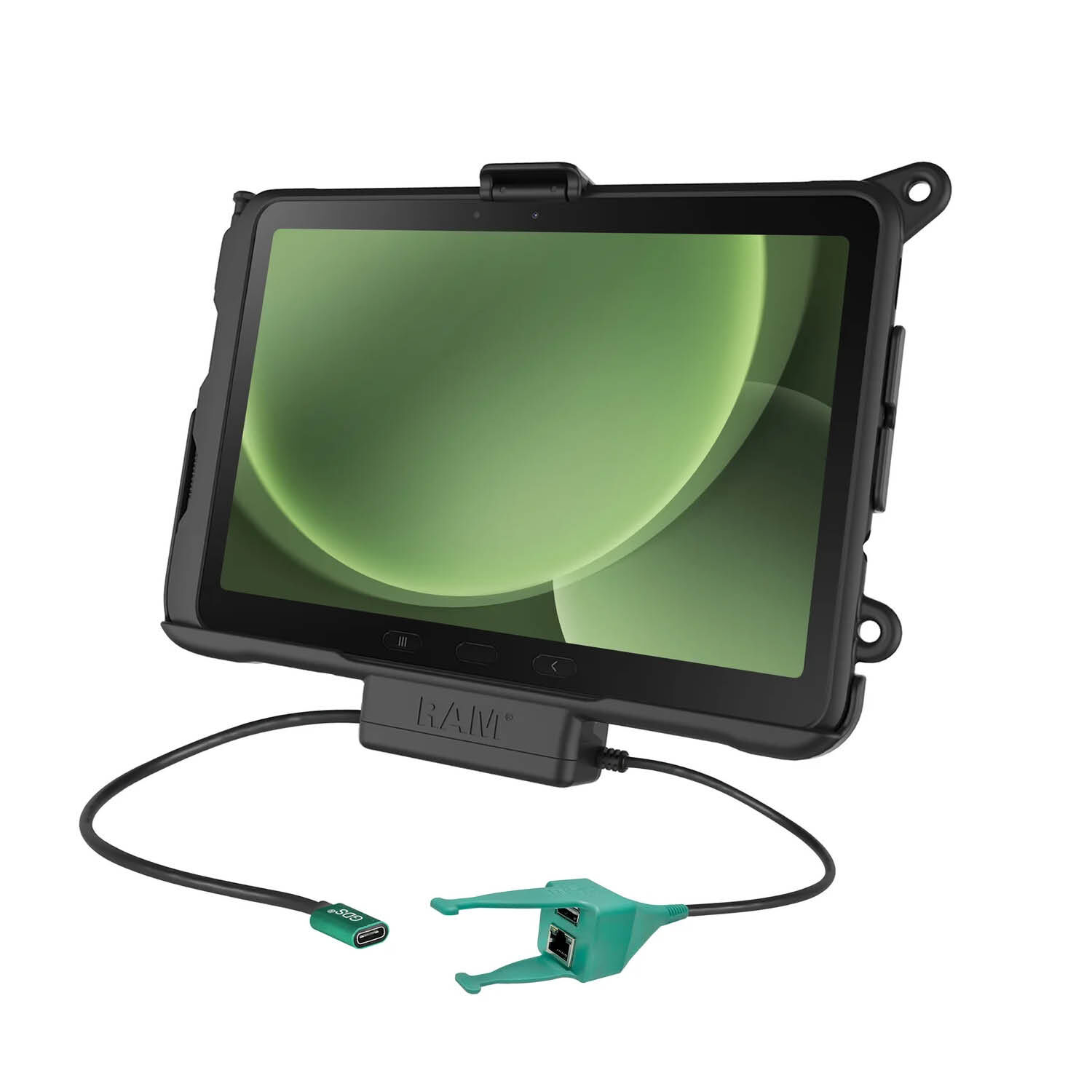 RAM Mounts EZ-Roll'r Halteschale für Samsung Tab Active4 Pro & Active5 Pro - In OEM/RAM Schutzhülle - USB-C & USB-A/RJ45 Daten-Anschluss - 4-Loch AMPS