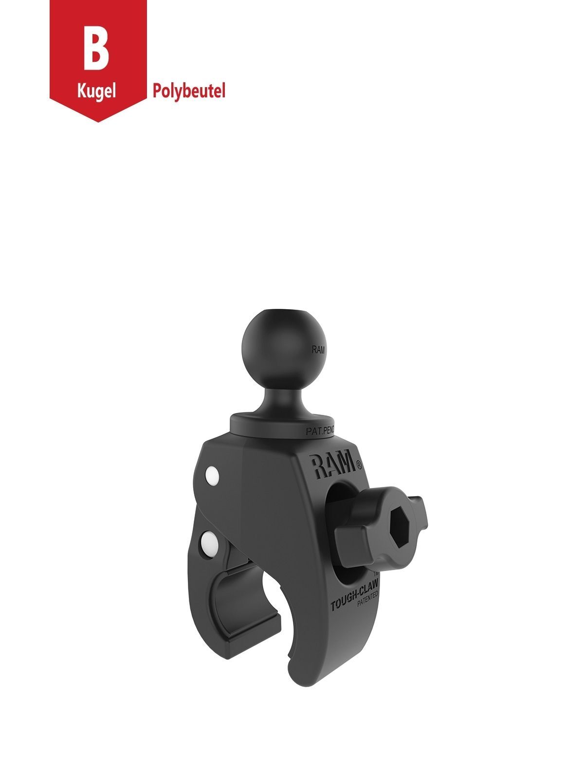 RAM Mounts Tough-Claw Halteklammer (klein) mit Feststellschraube  - B-Kugel (1 Zoll), Durchmesser 15,9-29,0 mm
