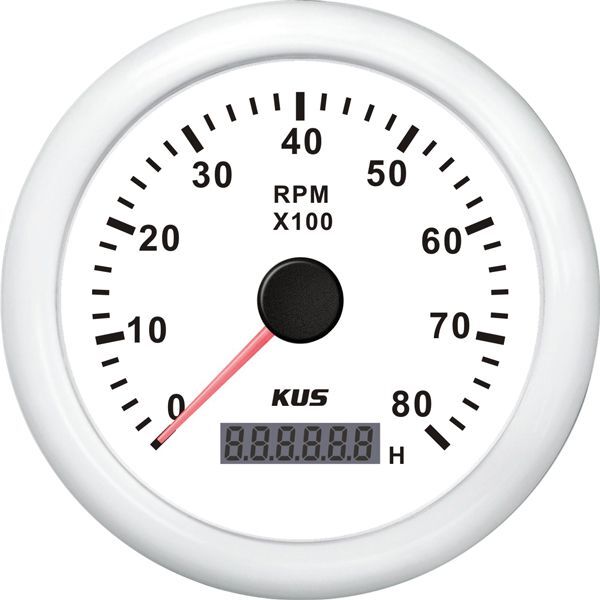 KUS Drehzahlmesser mit Betriebsstundenzähler f.Benzinmotoren 0-8000U/min 1-10p 12/24V D=85mm weiß