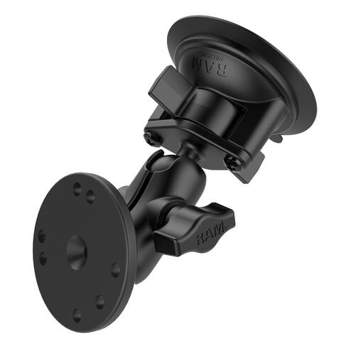 RAM Mounts Saugfuss-Set mit AMPS-Anbindung - kurzer Verbindungsarm, Diamond-Basisplatte (Trapez), runde Basisplatte (AMPS), B-Kugel (1 Zoll), im Polyb