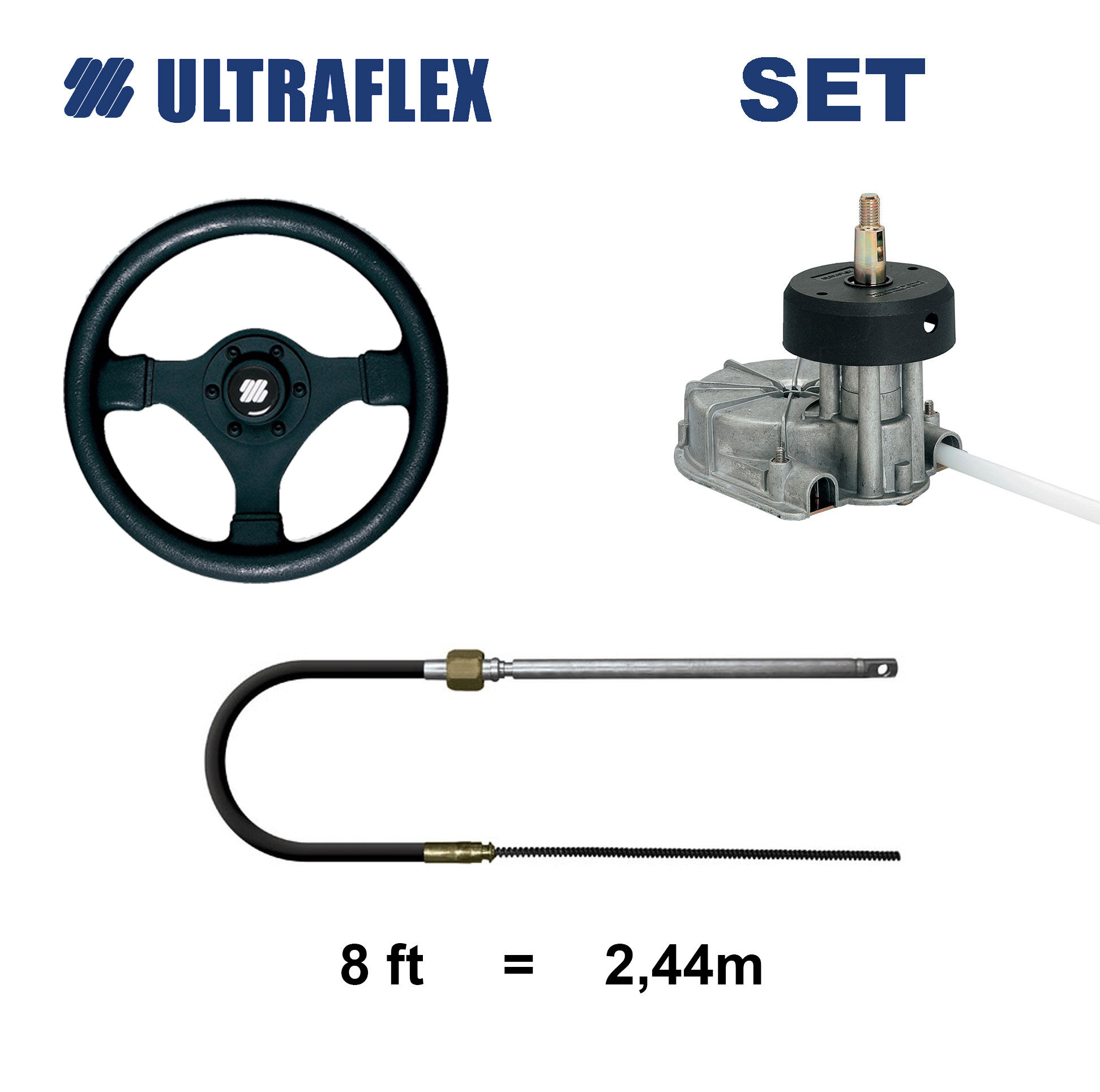 Ultraflex T85 Steuersystem Set mit V45 Steuerrad und 8 Fuß Kabel