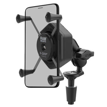 RAM Mounts X-Grip Motorrad-Halterung für Smartphones bis 114,3 mm Breite mit Vibe-Safe Adapter - B-Kugel (1 Zoll), Lenkerkopf-Basis, kurzer Verbindungsarm
