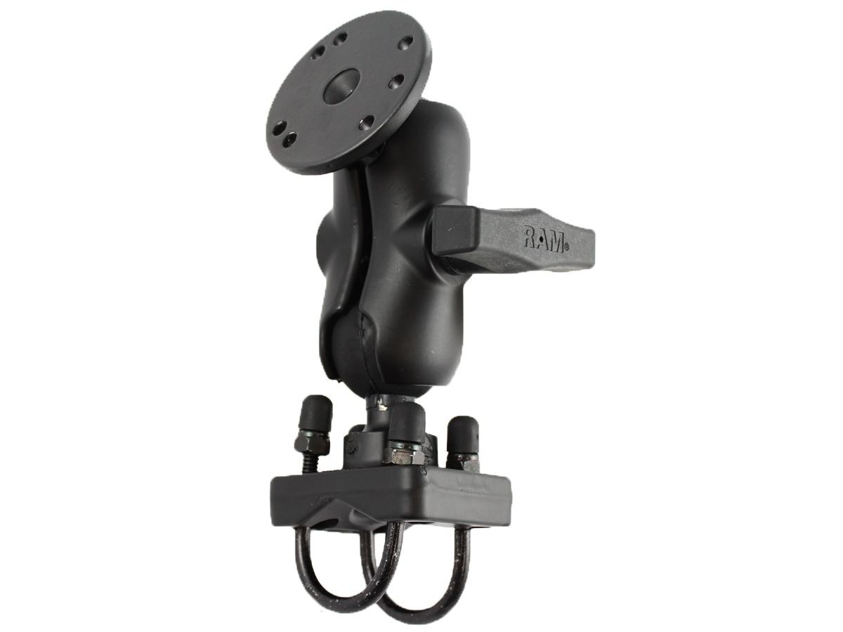 RAM Mounts Set für Lenker/Rohre - C-Kugel (1,5 Zoll), Doppel-Rohrschelle (25,4-31,75 mm), kurzer Verbindungsarm, runde Basisplatte (AMPS)
