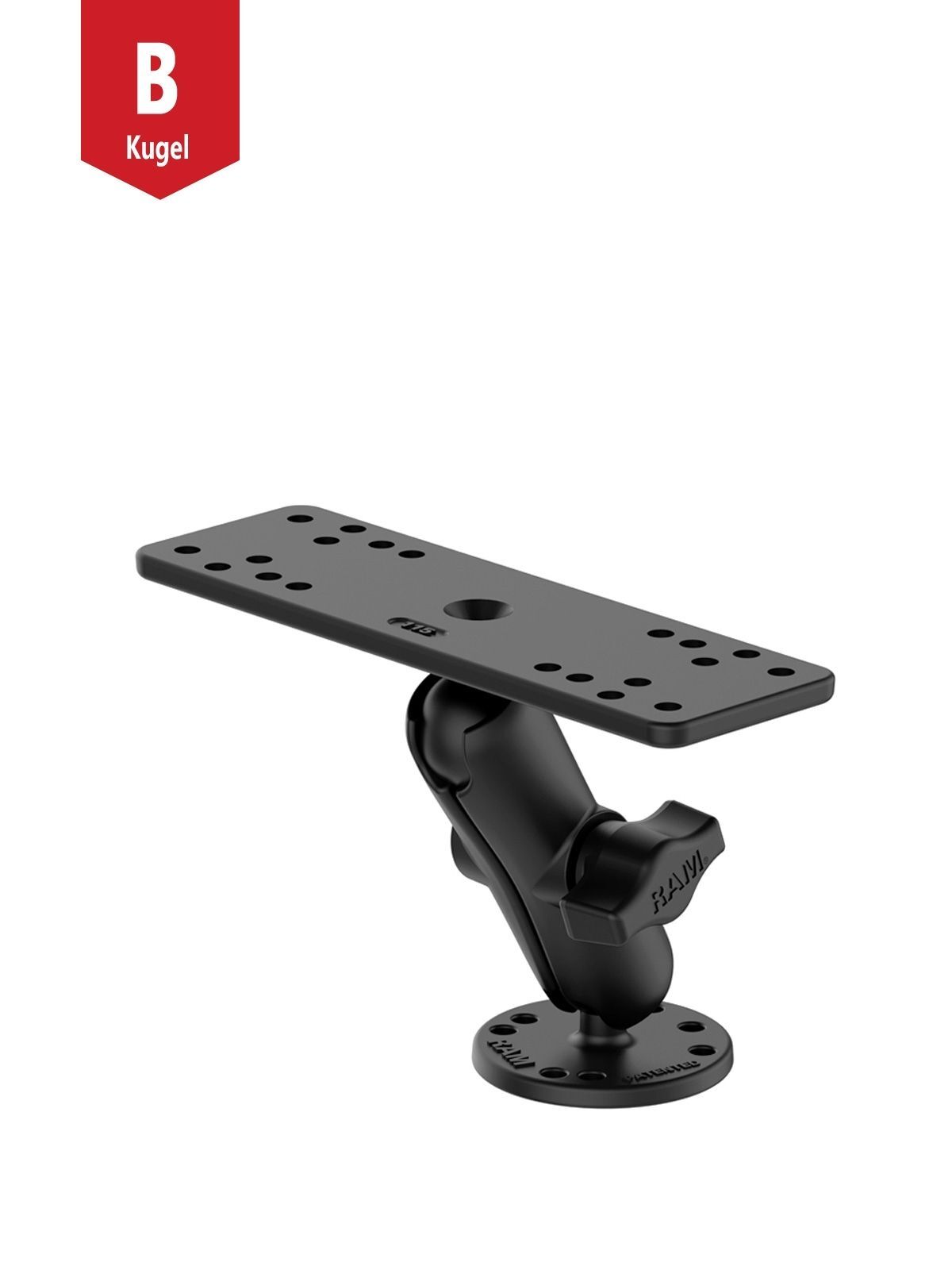 RAM Mounts Aufbau-Set - B-Kugel (1 Zoll) - 1x Runde Basisplatte (AMPS) - Mittlerer Verbindungsarm (ca. 94,74 mm) - Universal Marine Basisplatte