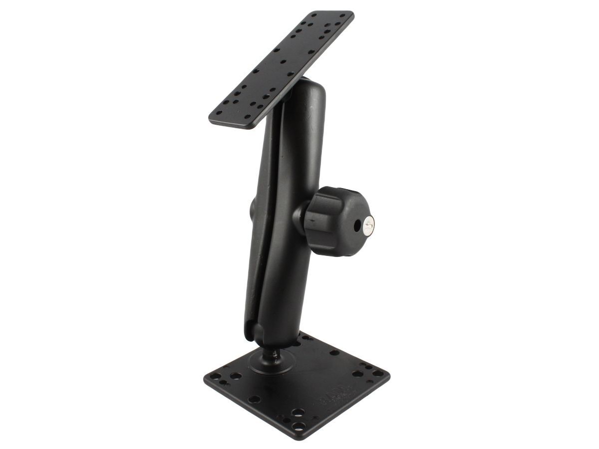 RAM Mounts Set - VESA-Platte (75x75 u. 100x100 mm Lochraster), langer Verbindungsarm mit Sicherungsschloss, Universalplatte (div. Lochraster), C-Kugel