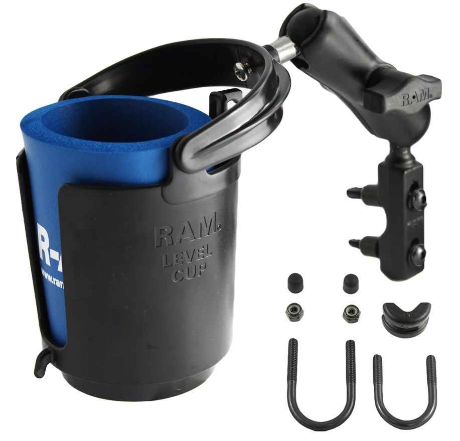RAM Mounts Motorrad-Getränkehalterung - mit Basisbefestigung für Lenker/Bremse/Kupplung, B-Kugel (1 Zoll), im Polybeutel
