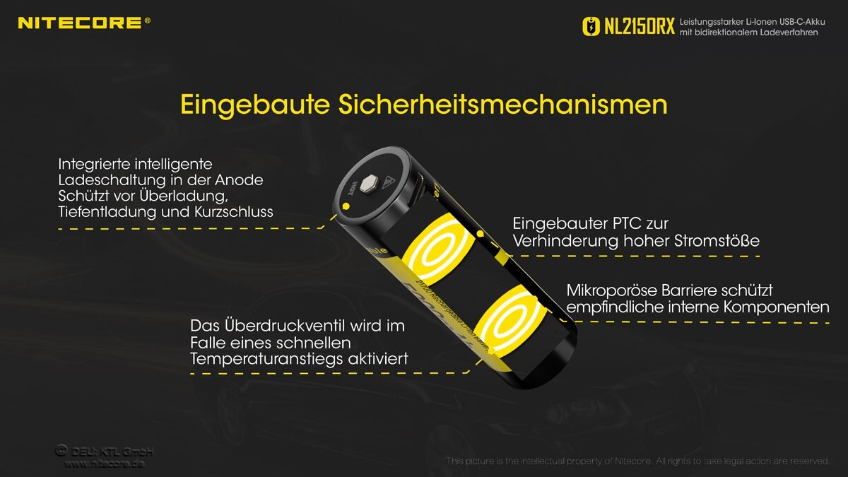 Nitecore Li-Ion Akku Typ 21700 - 5000mAh - NL2150RX mit Powerbank-Funktion