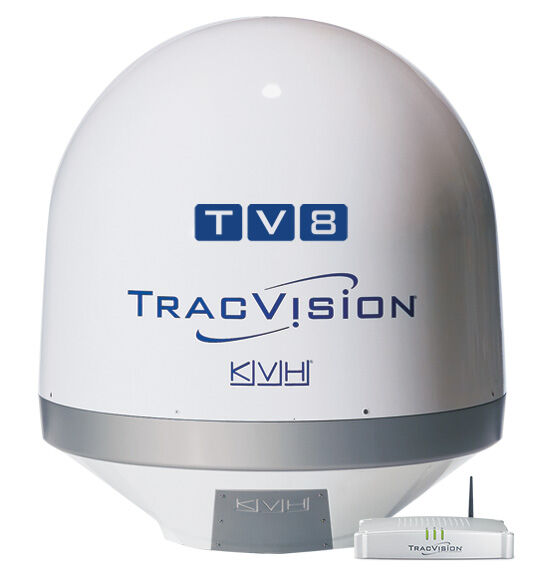 TV8_with_box KVH TracVision TV8 mit IP-TV-Hub B und Auto-Skew
