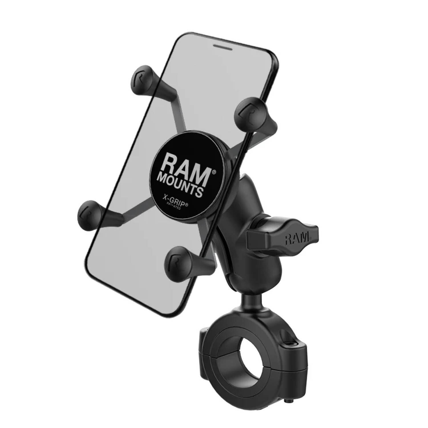 RAM Mounts X-Grip Motorrad-Halterung für Smartphones - Bis 82,55 mm Breite - Kurzer Verbindungsarm - Große Torque Rohrschelle (Durchmesser 28,57 mm bis 38,1 mm) - B-Kugel (1 Zoll)