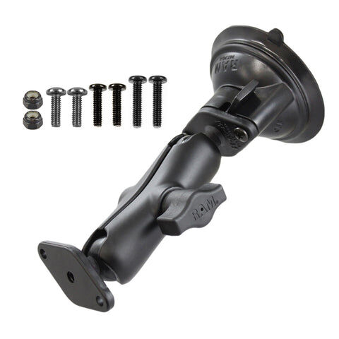 RAM Mounts Saugfuss-Set für Uniden Geräte - mittlerer Verbindungsarm, 2x Diamond-Basisplatte (Trapez), Schrauben-Set, B-Kugel (1 Zoll), im Polybeutel