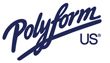 Das blaue Markenlogo von Polyform USA zeigt den geschwungenen Schriftzug in dunklem Blau.
