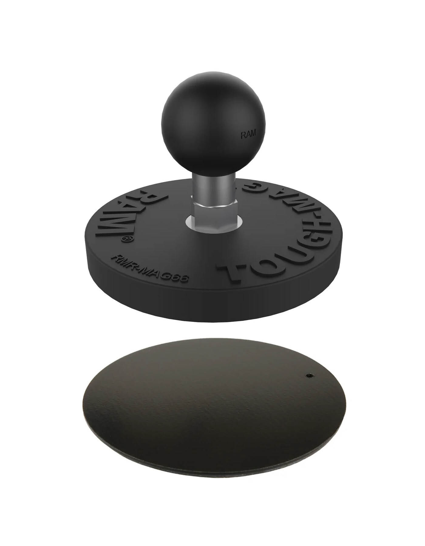RAM Mounts magnetische Basisplatte (rund) mit selbstklebender Stahlplatte - B-Kugel (1 Zoll), 66 mm Durchmesser