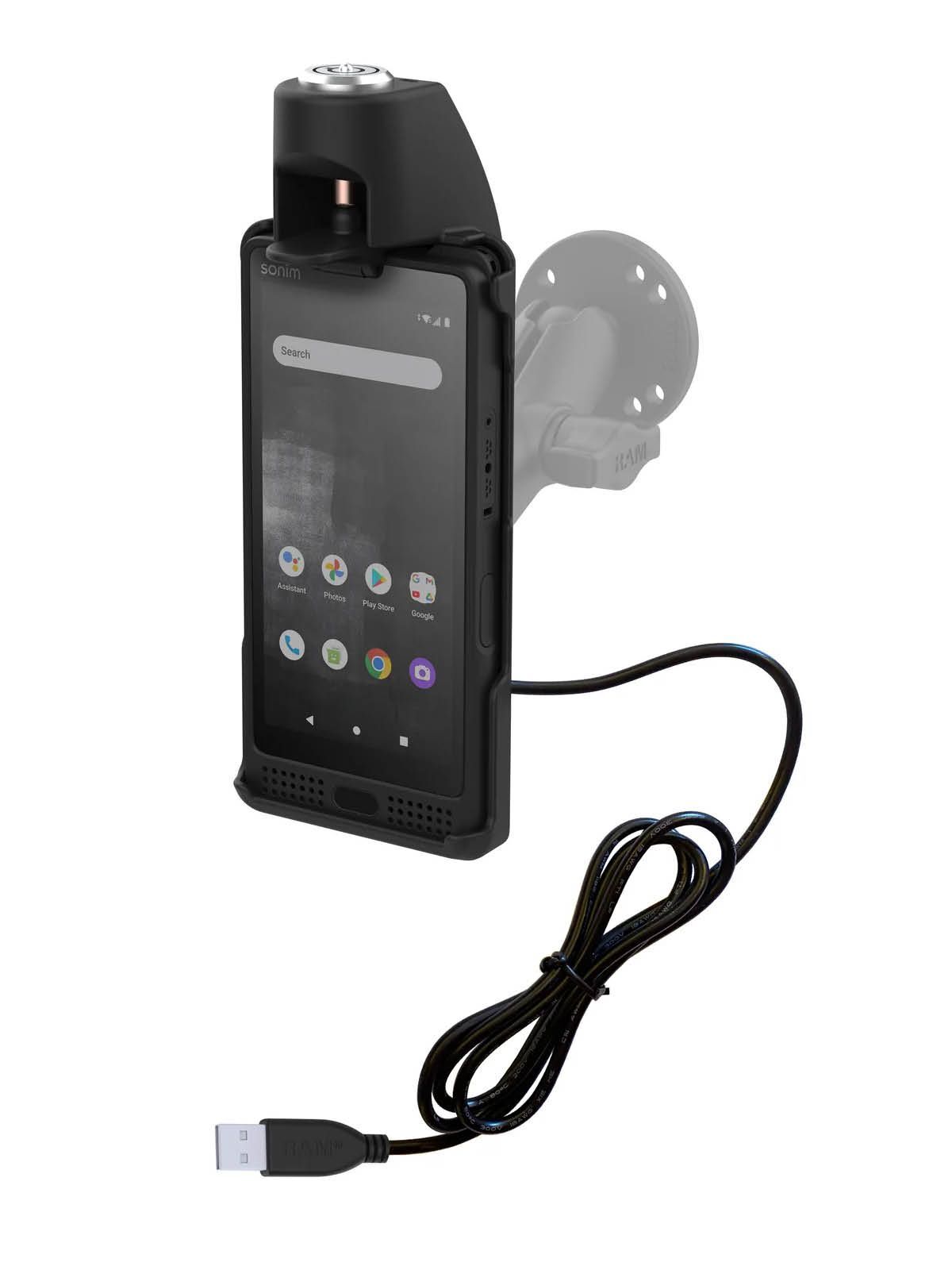 RAM Mounts EZ-Roll'r Halteschale (Schlüsselverriegelung) für Sonim XP10 - USB-A Anschluss - 2-Loch AMPS - Schrauben-Set