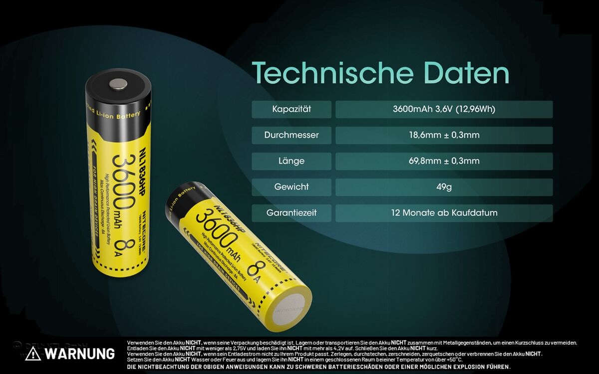 Nitecore Li-Ion Akku 18650 - 3600mAh - NL1836HP