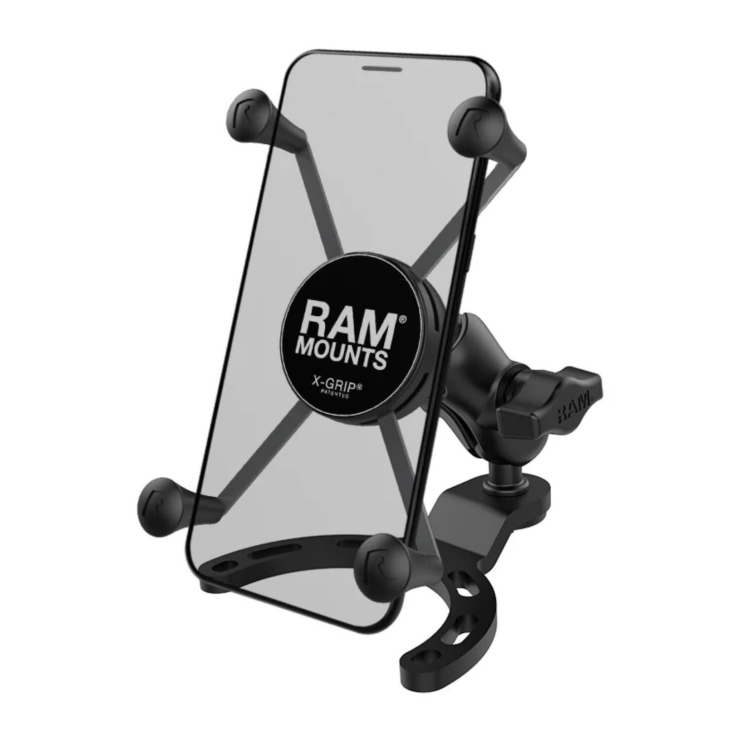 RAM Mounts X-Grip Motorrad-Halterung für Smartphones - Bis 114,3 mm Breite - Kurzer Verbindungsarm - Tank Kugelbasis (Klein) - B-Kugel (1 Zoll) - Schrauben-Set