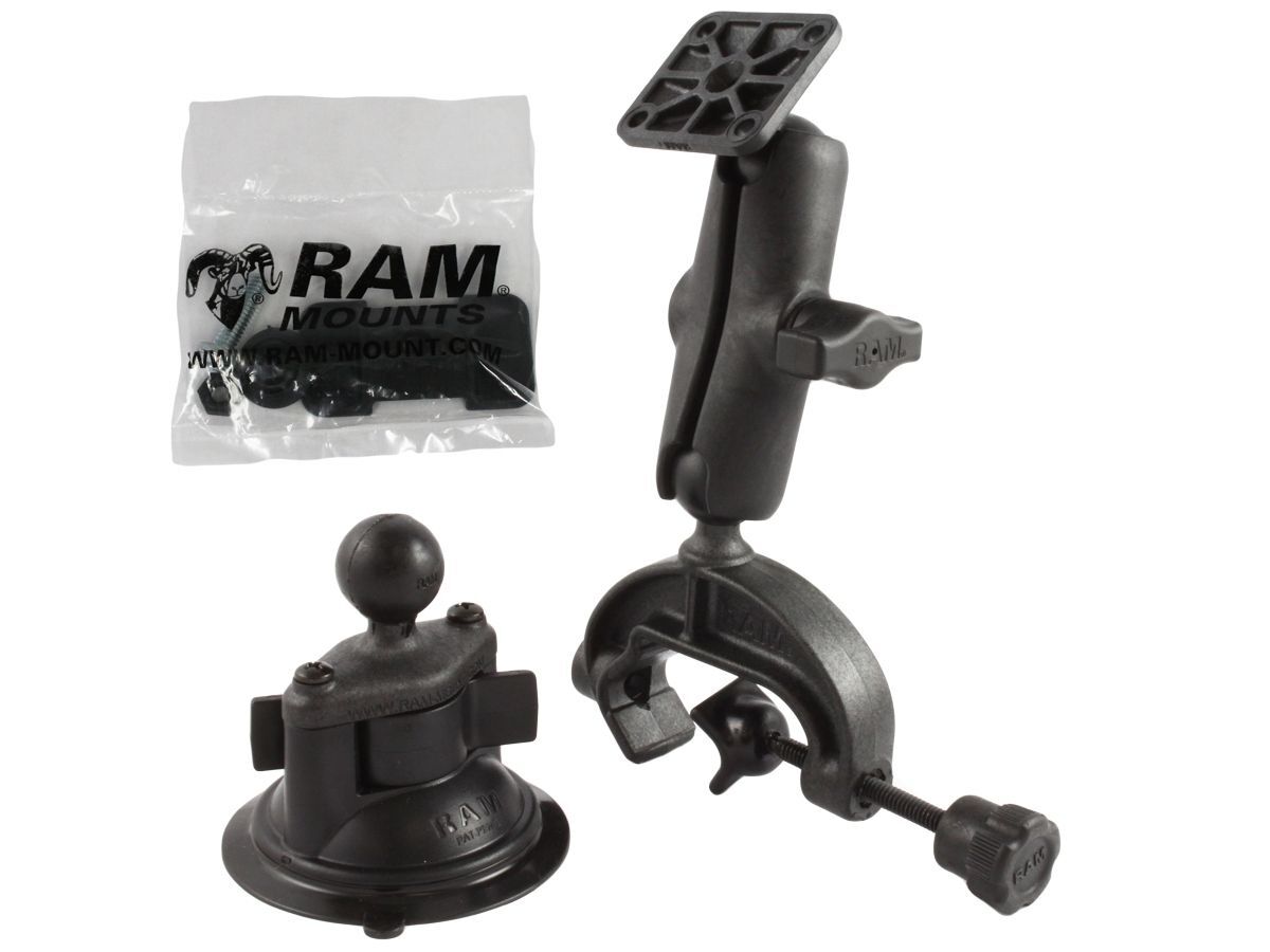 RAM Mounts Verbundstoff-Set - Rohrklammer, Saugfuss-Basis, mittlerer Verbindungsarm, rechteckige Basisplatte, Schrauben-Set, B-Kugel (1 Zoll), im Poly