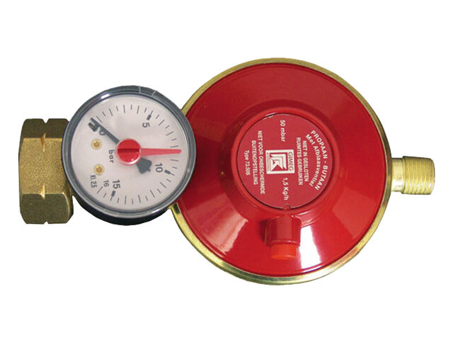 Talamex Gas Druckregler Shell/Combi 30mbar mit Außen Linksgewinde mit Manometer