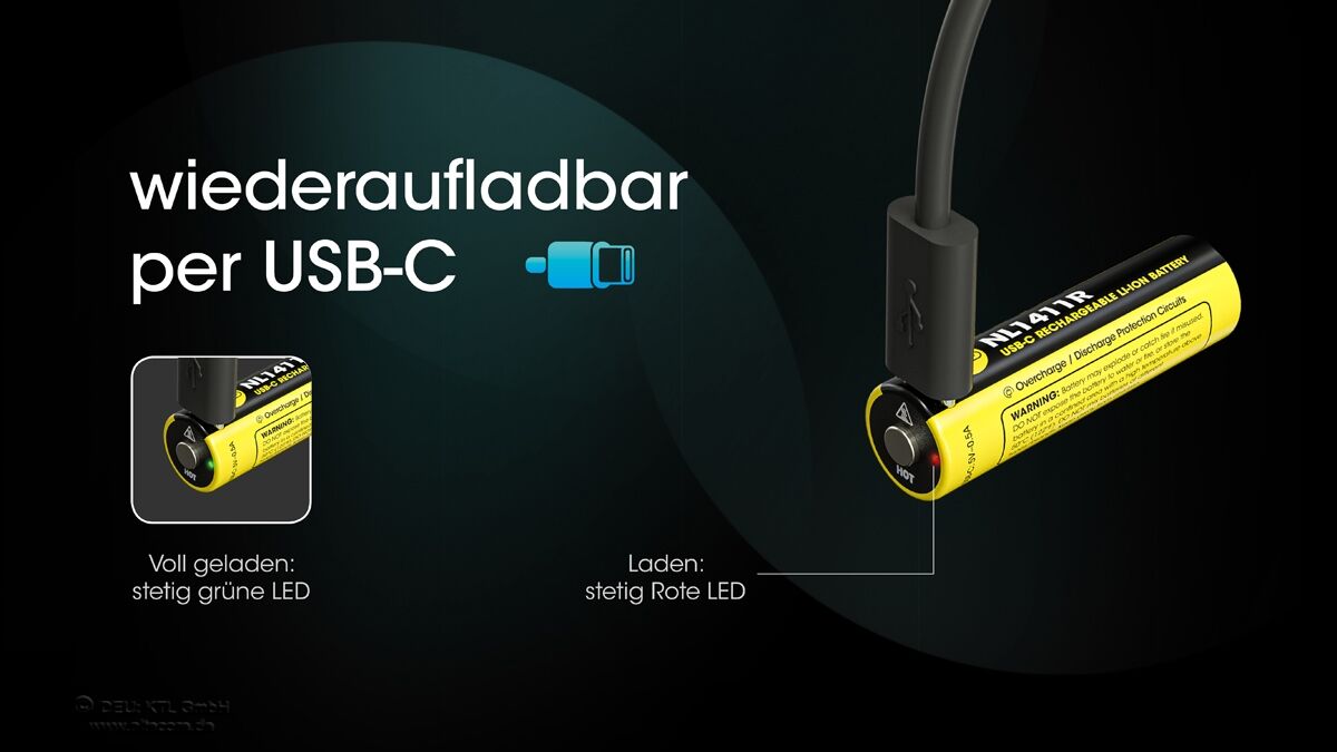 Nitecore Li-Ion Akku 14500, 1100mAh, USB-C, NL1411R