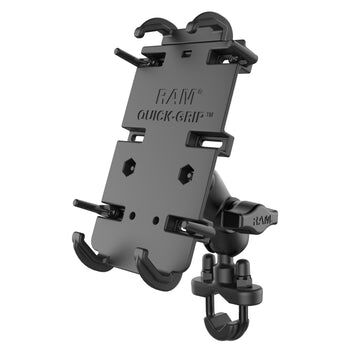 RAM Mounts Quick-Grip XL Universalhalterungs-Set für Lenker- & Rundrohr - B-Kugel (1 Zoll) - Trapez Basisplatte - Kurzer Verbindungsarm (ca. 61,46 mm) - U-Bügel Klemmbasis (Klemmbereich 12,7 - 31,75 mm)