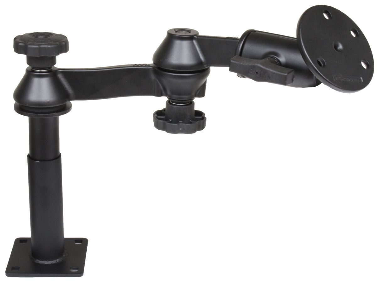 RAM Mounts Doppel-Schwenkarm mit Tele-Pole (ca. 100 mm) und Basis (ca. 125 mm) - Octagon-Verbindungsarm, runde Basisplatte (großer Durchmesser), C-Kug