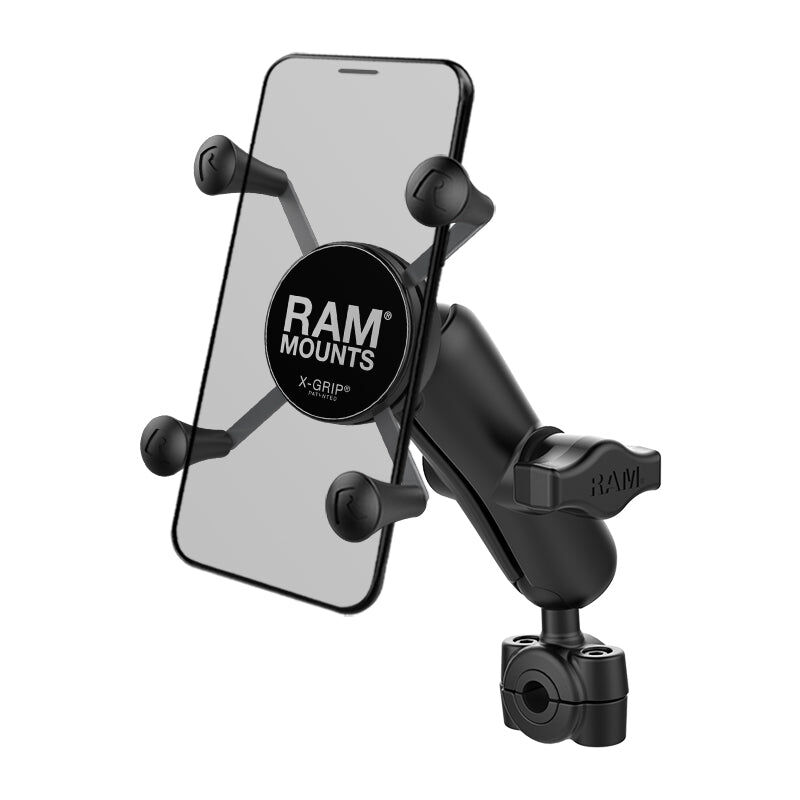 RAM Mounts X-Grip Motorrad-Halterung für Smartphones - Bis 82,55 mm Breite - Mittlerer Verbindungsarm - Kleine Torque Rohrschelle (Durchmesser 9,52 mm bis 15,87 mm) - B-Kugel (1 Zoll)