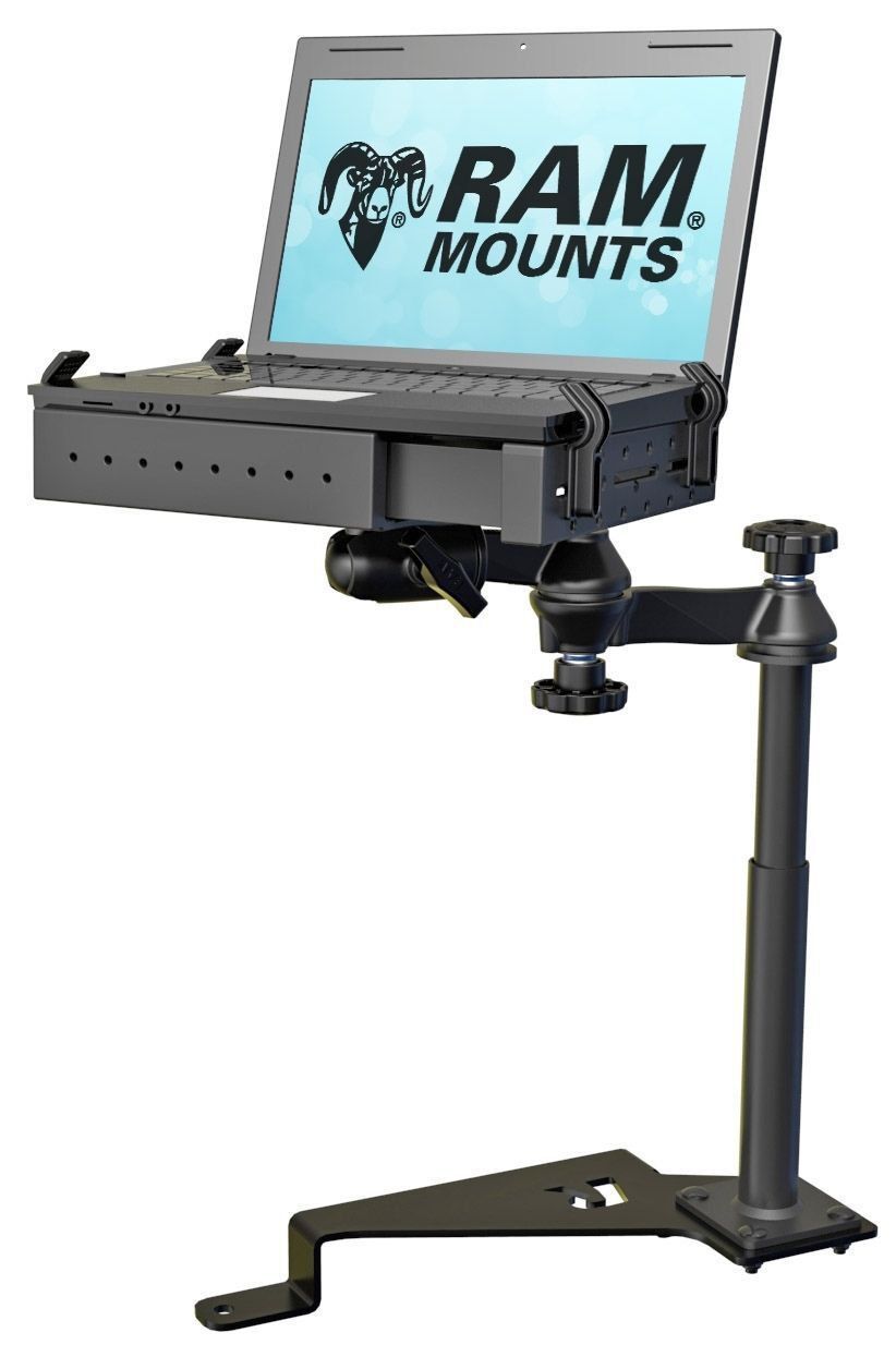 RAM Mounts Laptop-Halterung für Fahrzeuge - Fahrzeug-Basis, Doppel-Schwenkarm, Tough-Tray Halteschale, Ford F-150 (2015-2018)/F-250/F-350/F-4507F-550