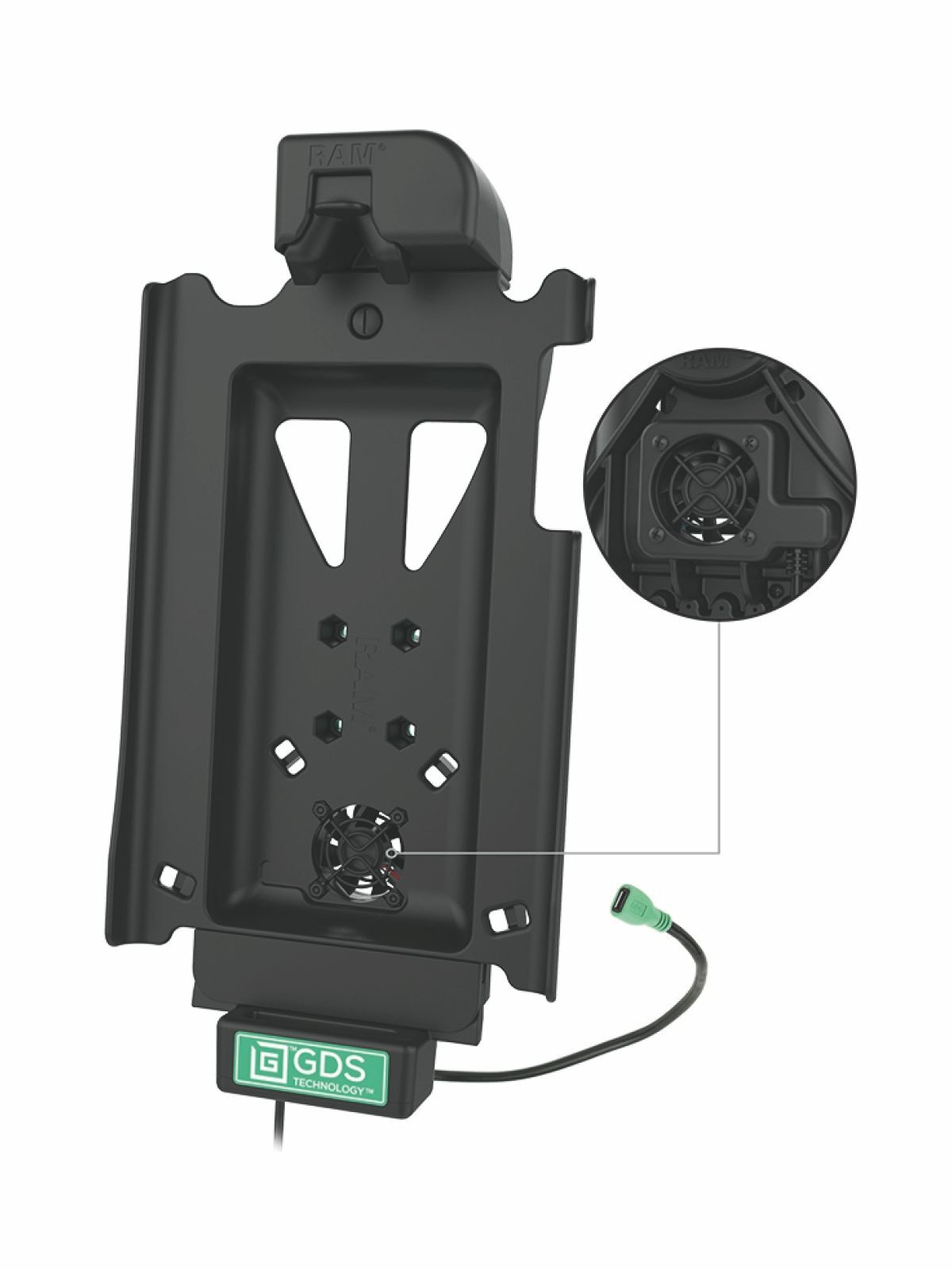 RAM Mounts GDS Cool-Dock Halteschale (Schnappverschluss) für Samsung Tab A 8.4 (2020) - in IntelliSkin Next Gen Schutzhülle - Mit Lüfter - USB-C-Anschluss