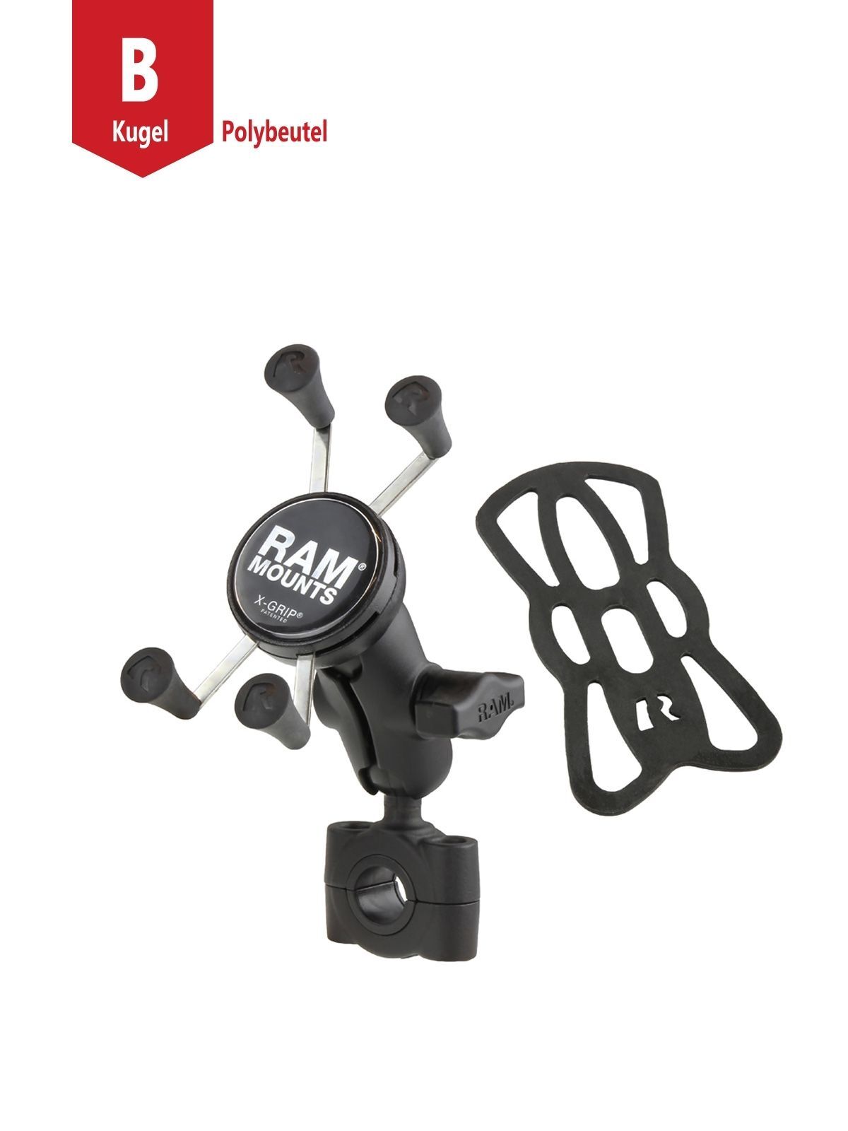 RAM Mounts X-Grip Motorrad-Halterung für Smartphones - Bis 82,55 mm Breite - Kurzer Verbindungsarm - Mittlere Torque Rohrschelle (Durchmesser 19,05 mm bis 25,4 mm) - B-Kugel (1 Zoll)
