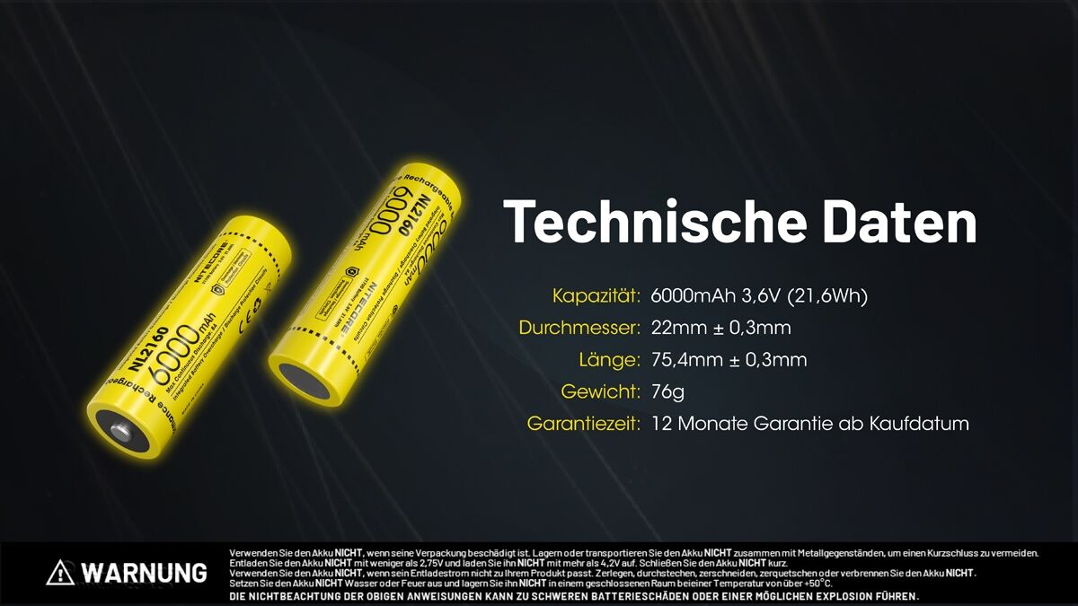 Nitecore LI-Ion Akku 21700, 6000mAH, NL2160