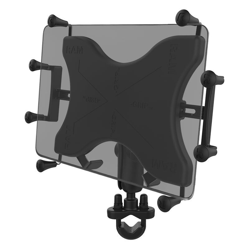 RAM Mounts X-Grip Lenker-Halterung für 12-13 Zoll Tablets - Runde Basisplatte - Mittlerer Verbindungsarm - U-Bügel Basis (Durchmesser 12,7 mm bis 31,75 mm) - B-Kugel (1 Zoll)