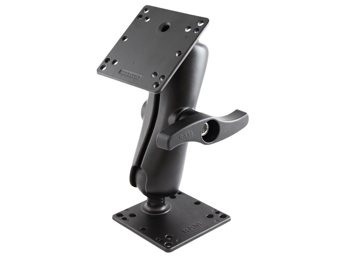 RAM Mounts Aufbau-Set - 2x VESA-Platte (75x75 u. 100x100 mm Lochraster), mittlerer Verbindungsarm (großer Drehverschluss), D-Kugel (2,25 Zoll), im Pol