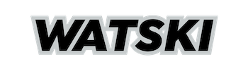 Das Markenlogo von Watski in schwarzer Schrift mit hellem Konturrahmen auf weißem Hintergrund.