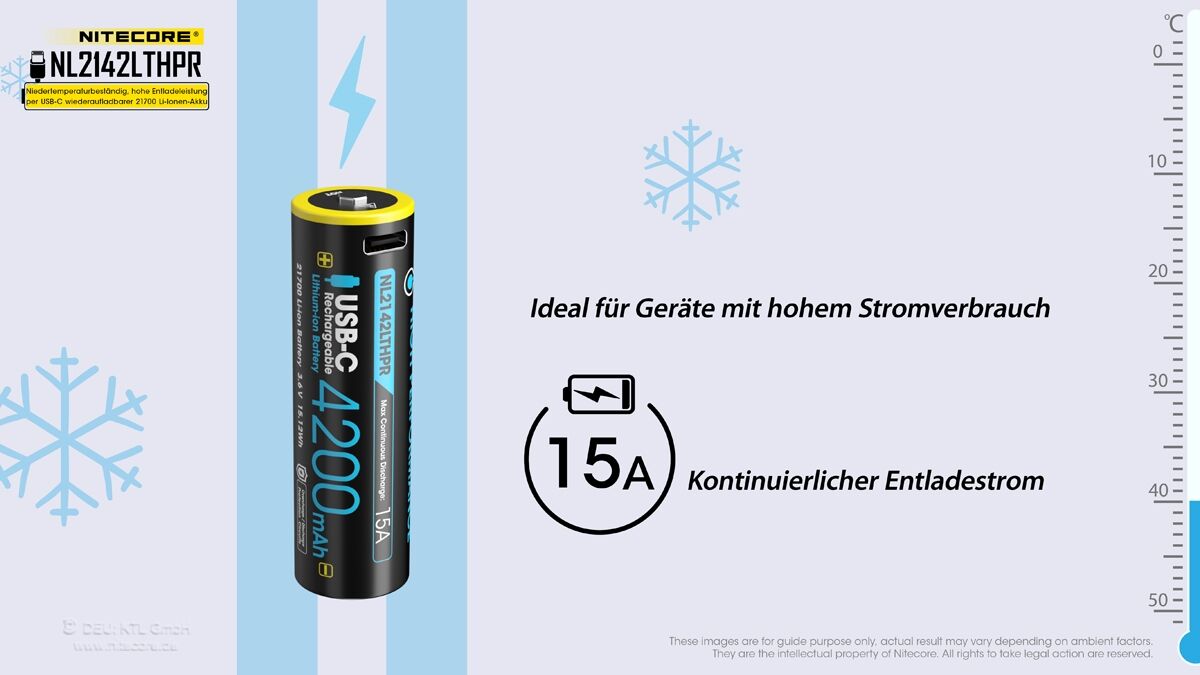 Nitecore Li-Ion Akku Typ 21700 - 4200mAh LTHPR, Low Temperature, USB ladbar