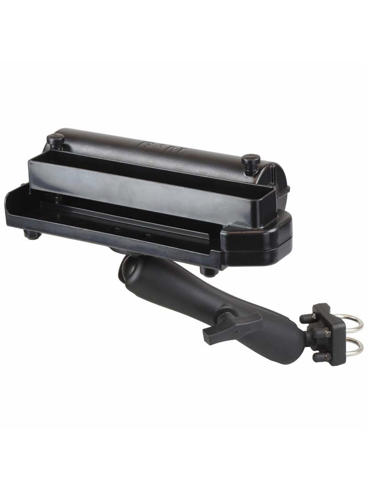 RAM Mounts Drucker-Rohrhalterung für Brother PocketJet 7 / 6/6 Plus / 673 - Doppel-Klemmschelle, langer Verbindungsarm, runde Basisplatte (AMPS), C-Ku