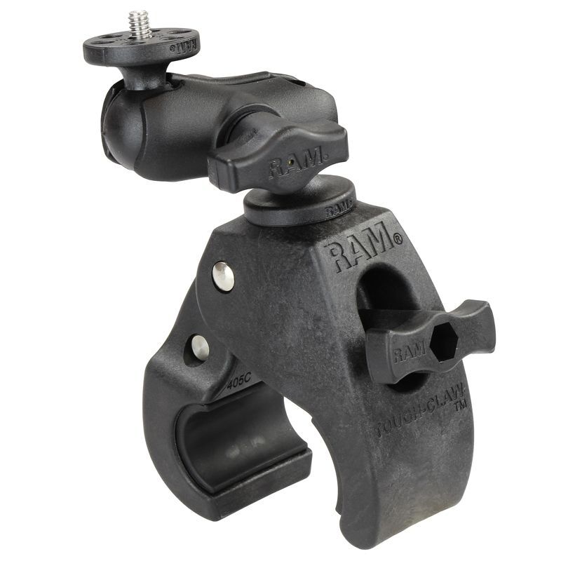RAM Mounts Tough-Claw Kamerahalterung mit 1/4"-20 Gewindestift - B-Kugel (1 Zoll), Tough-Claw mittel (Durchmesser 25,4-40,6 mm), kurzer Verbindungsarm (ca. 60mm)