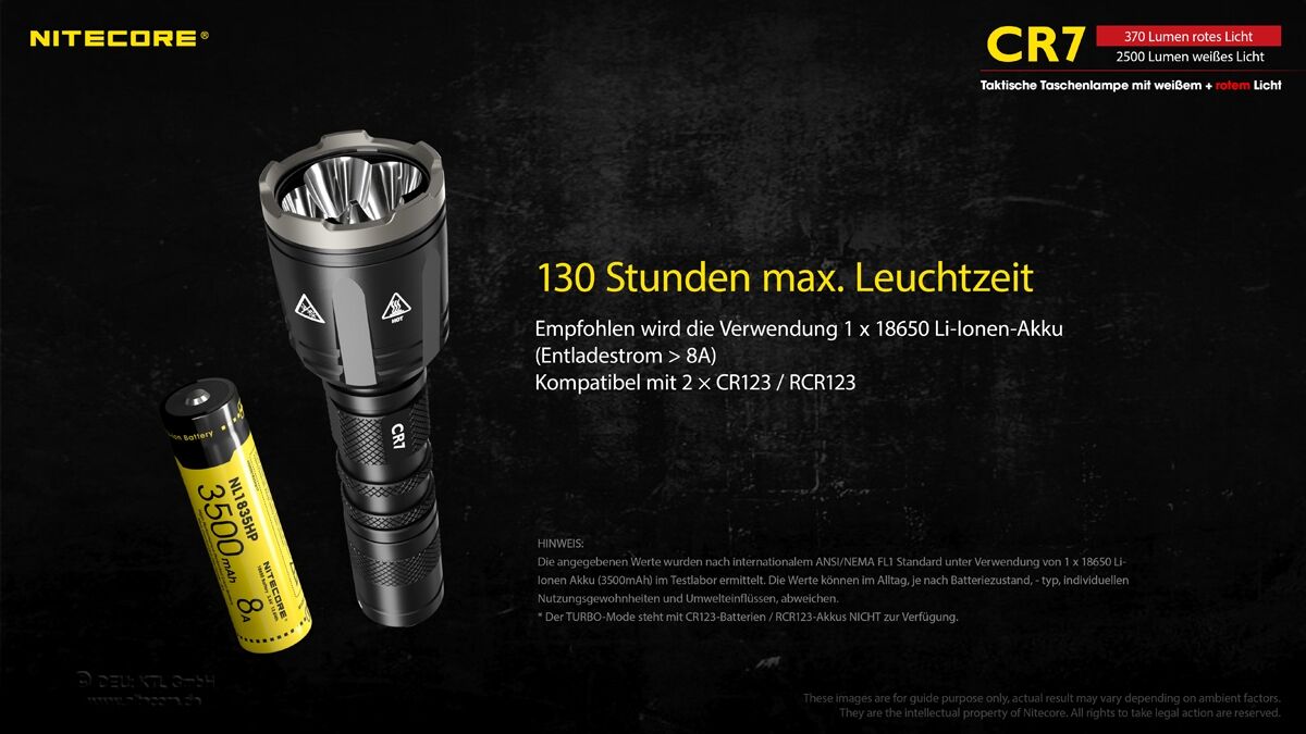 Nitecore Chameleon CR7 - 2500 Lumen Weißlicht, 370 Lumen rotes Licht