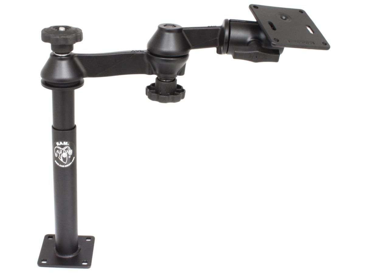 RAM Mounts Doppel-Schwenkarm mit Tele-Pole (ca. 200 mm) und Basis (ca. 225 mm) - Octagon-Verbindungsarm, VESA-Platte (75 x75 mm Lochraster), C-Kugel (