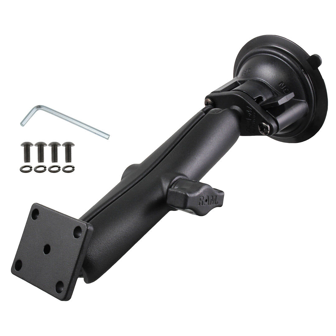 RAM Mounts Saugfuss-Set mit rechteckiger Anbindung - langer Verbindungsarm, Diamond-Basisplatte (Trapez), rechteckige Basisplatte, Schrauben-Set, B-Ku