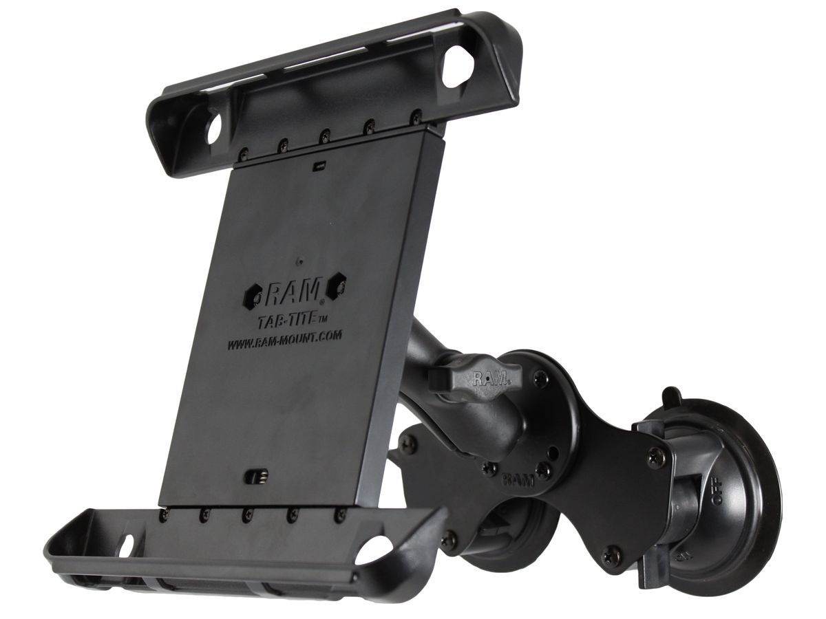 RAM Mounts Doppel-Saugfuss-Halterung für Apple iPad 1-4 - B-Kugel (1 Zoll), Tab-Tite Halteschale, mittlerer Verbindungsarm