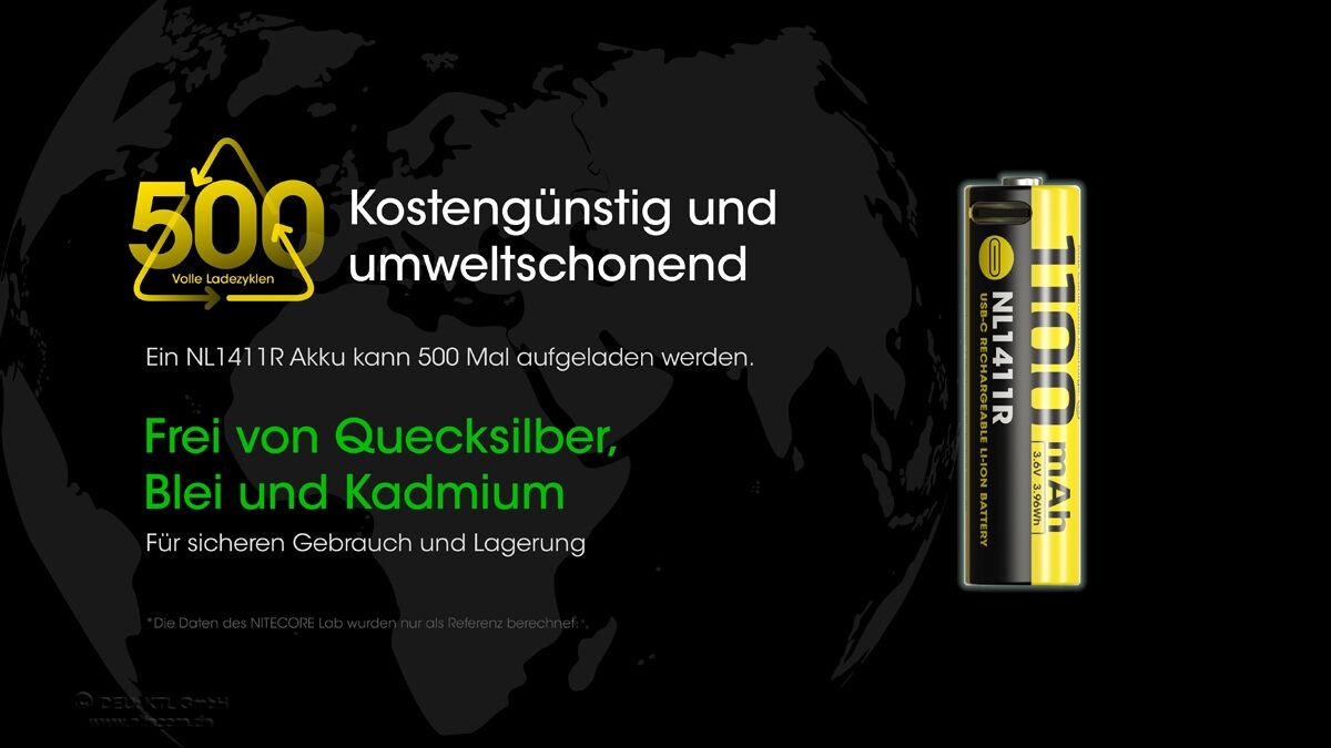 Nitecore Li-Ion Akku 14500, 1100mAh, USB-C, NL1411R