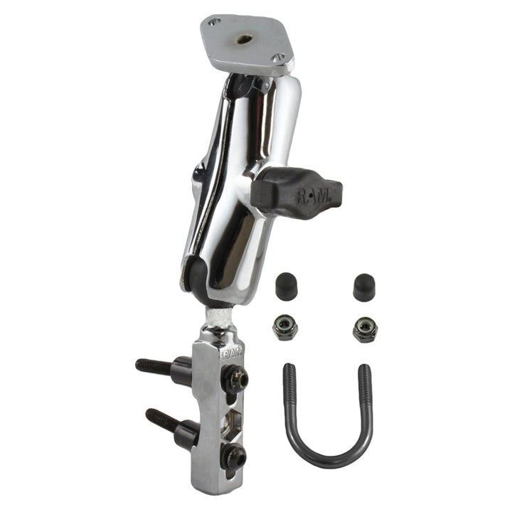 RAM Mounts Chrom-Set für Motorräder - Basisbefestigung (Lenker/Bremse/Kupplung), mittlerer Verbindungsarm, Diamond Basisplatte (Trapez), B-Kugel (1 Zo